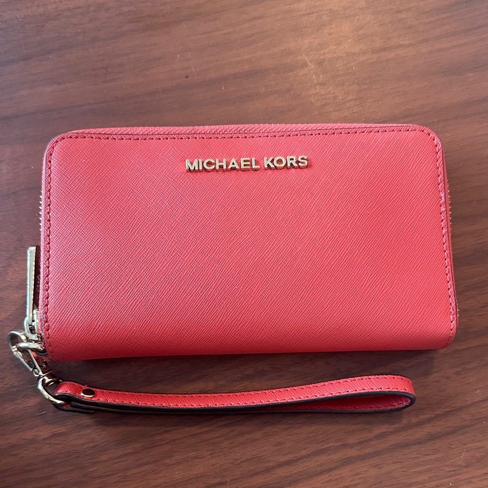 Michael Kors Coral Wristlet with Gold Accents